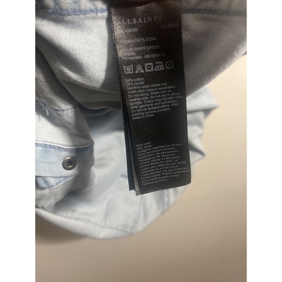 AllSaints Millie Women’s Denim Shirt Dress Sz Small Pearl Snap All Saint (Flaws) - Picture 11 of 11